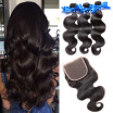 WYF Brazilian Virgin Hair Body Wave 3 Bundles with Closure 100 Unprocessed Human Hair