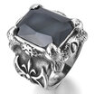 Hpolw Men Large Silver Stainless Steel Black Crystal Ring&Agate Dragon Claw Knight Fleur De Lis Vintage Gothic ring