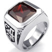 Hpolw Mens Stainless Steel ruby amethyst Lettering Ring ring Classic Gothic Crystal Silver ring Red purple Silver ring