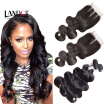 9A Lace Closure With 3 Bundles Peruvian Body Wave Virgin Human Hair Weaves 4 PcsLot Unprocessed Peruvian Remy Hair And Closures