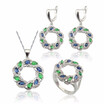 Circle Blue&Green Stone Bridal Jewelry Sets For Women Necklace Dangle Drop Earrings Ring Free Gift Box