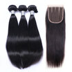 8A Indian Virgin Hair Straight With Closure 3 Bundles Unprocessed Indian Human Hair Weave And Lace Closure 4 Pcs Lot Natural Black