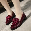 loafer for women casual pointed toe slip on bowtie tassel block chunky heel boat shoes patent leather wine red black