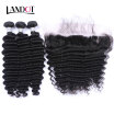 8A Indian Deep Wave Curly Virgin Hair With Ear To Ear 13x4 Lace Frontal Closure 3 Bundles Human Hair Weaves And Closures 4 Pcs Lot