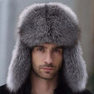 Russian leather bomber leather hat men winter hats with earmuffs trapper earflap cap man real raccoon fur black fox hatska