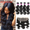 Brazilian Virgin Hair Bundles With Closure 3 Bundles Body Wave With Closure Lace Frontal 13x4 Brazilian Human Hair Lace Front