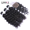 8A Mongolian Virgin Hair Natural Water Wave With Closure 4PcsLot Wet And Wavy Curly Human Hair Weaves 3 Bundles And Lace Closures