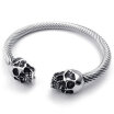 Hpolw Mens Stainless Steel Spiral cable&Biker Gothic Skullskeleton Bracelet61mm24" Height 22"56cm