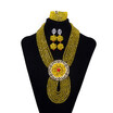 Unique Yellow Layered Crystal Beads Necklace Dubai Flower Jewelry African Wedding Beads For Women Nigerian Bridal Jewelry Set