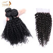 JSDShine Company Peruvian Kinky Curly Bundles With 44 Lace Closure Human Hair Extension Natural Color Non-Remy Hair Weaving