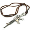 Hpolw Jewelry Mens Vintage Style Army Style Gun Pendant Adjustable Brown Alloy Leather Cord Necklace Chain