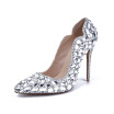 Silver glass drill High heel pointed single shoe Fashionable wedding banquet wedding shoes late gift shoes
