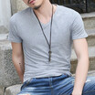 Fashion Solid Color V-Neck Cotton Blends Short Sleeved Men&39s Slim T-Shirts