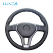 LUNDA Black Leather Car Steering Wheel Cover for Mercedes Benz B-Class 2013-2015 A-Class 2011-2014 CLA-Class hand-stitched