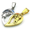 Hpolw 2pcs Mens&Womens Stainless Steel Casting Gold&Silver Heart Pattern Pendant "Love" Couples Crystal Necklace Set