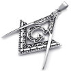 Hpolw Fashion Jewelry Mens Stainless Steel Casting Black&Silver Freemason Masonic Pyramids "G" Pendant Necklace18-26 inch Chain