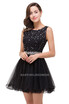 Babyonline Pink Beaded Homecoming Dresses 2017 Scoop Neck Soft Tulle Party Dresses Mini Dress Black Lace Graduation Dresses