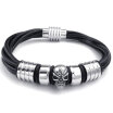 Hpolw Mens Leather Stainless Steel Bracelet Gothic Skull Charms Bangle Black Silver 8" 85" 9"