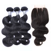8A Brazilian Virgin Hair Body Wave With Closure 3 Bundles Brazilian Remy Human Hair Weave And Lace Closure 4Pcs Lot Natural Black