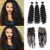 HCDIVA Indian Virgin Hair Deep Wave 4 Bundles Hair with Lace Closure Free Part with Baby Hair Natural Black Can Be Dyed Good Hair