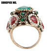 Ethnic Turkish Resin Natural Stones Vintage Rings For Women Antique Gold Color Water Drop Crystal Love Rings Wedding Jewelry New