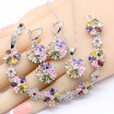 Multi Color Topaz Folwer Shape Bracelet Earrings Necklace Pendant Rings 925 Silver Jewelry Sets For Women