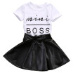 Summer Fashion 2PCS Toddler Infant Kids Girl Clothes Set Mini Boss T-shirt Tops Leather Skirt Outfit Child Suit