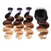 UNice Hair Kysiss Virgin Series Ombre Body Wave 3 Bundles With Closure T1B427 Human Hair With Closures Malaysian Hair Bundles