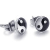 Hpolw Two Tone Stainless Steel Earth & Heaven Mens Stud Earrings 2pcs Color White Black