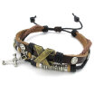 Hpolw Mens&Womens Stainless-Steel Leather Bracelet&Silver&Brown Cross Charm Rope Bracelet crystal Bangle