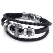 Hpolw Mens Leather Bracelet Fleur De Lis Braided Cuff Bangle Black Silver