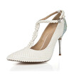 White personality iron with T buttons pearl pointed shallow thin single shoes fashion lady high heel wedding shoes