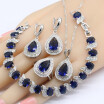 Jewelry Sets For Women 925 Silver Logo Wedding Dark Blue Sapphire Bracelet Earrings Necklace Pendant Rings