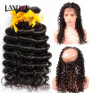 8A 360 Lace Frontals Closures With 3 Bundles Indian Virgin Human Hair Weave Deep Wave Curly 4Pcs Lot Natural Black Hair Extensions