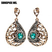 SUNSPICE MS Turkish Hollow Flower Dangle Earrings Full Crystal Women Retro Vintage Drop Earrings Wedding Jewelry Boho 2018 New