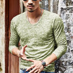 Mens New Fashion Printed Cotton-Blends Long Sleeved V-Neck Casual T-shirts
