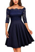Womens Vintage Floral Lace Boat Neck Cocktail Formal Swing Dress Homecoming Dress