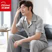 Arctic velvet pajamas mens four seasons home clothes cotton mens short sleeves can be worn outside cardigan cotton pajamas mens casual home service suits dark gray short sleeve XXL