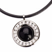 Round Circle Crystal 12 Constellation Colorful Stone Pendant Genuine Leather Necklace Chain 17"