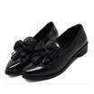 loafer for women casual pointed toe slip on bowtie tassel block chunky heel boat shoes patent leather wine red black