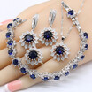 925 Silver Bridal Jewelry Sets For Women Topaz Necklace Pendant Earrings Rings Bracelets