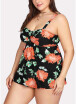 2018 Women Two Pieces Plus Size Swimsuits High Waist Floral Print Flared