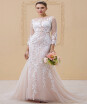 Sheath Column Neck Court Train Tulle All Over Lace Illusion Wedding Dresses with Appliques Buttons by CIRCELEE