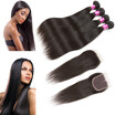 Glary Malaysian Human Hair 4 Bundles with Closure Remy Straight Weaves 100 8A Unprocessed Virgin Hair Extensions Natural Black