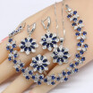 Flower Shape Blue Sapphire 925 Silver Jewelry Sets For Women Bracelet Earrings Necklace Pendant Rings