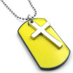 Hpolw Mens&Womens New Fashion style Alloy Army Style Yellow Dog Tag Pendants Silver Cross Necklace27 inch Chain