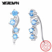 Fashion Blue Color Crystal Stone Star Clip Earrings for Women 925 Sterling Silver&Austria Zircon Model Jewelry Ladies Gifts