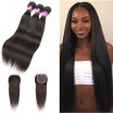 Glary Peruvian 8A Virgin Hair Silky Straight Human Hair with Closure 100 Unprocessed Hair Weave Extension 3 Bundles with Closure