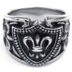 Hpolw Mens silver&black Stainless Steel heart - shaped Ring&Vintage fashion Gothic Fleur De Lis Shield Signet ring