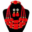 3 Rows Orange Coral Beads African Jewelry Set Nigerian Wedding Beads Bridal Costume Jewelry African Crystal Beaded Necklace